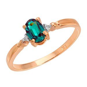 14K. SOLID GOLD RING WITH NATURAL DIAMONDS & LAB. GROWN ALEXANDRITE (Rose Gold)